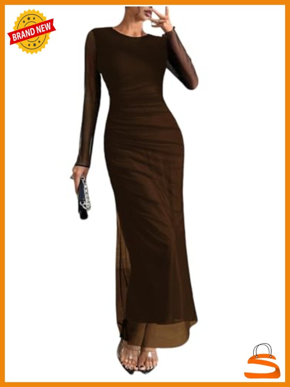Womens Long Sleeve Maxi Dress Bodycon Ruched Formal Wedding Guest